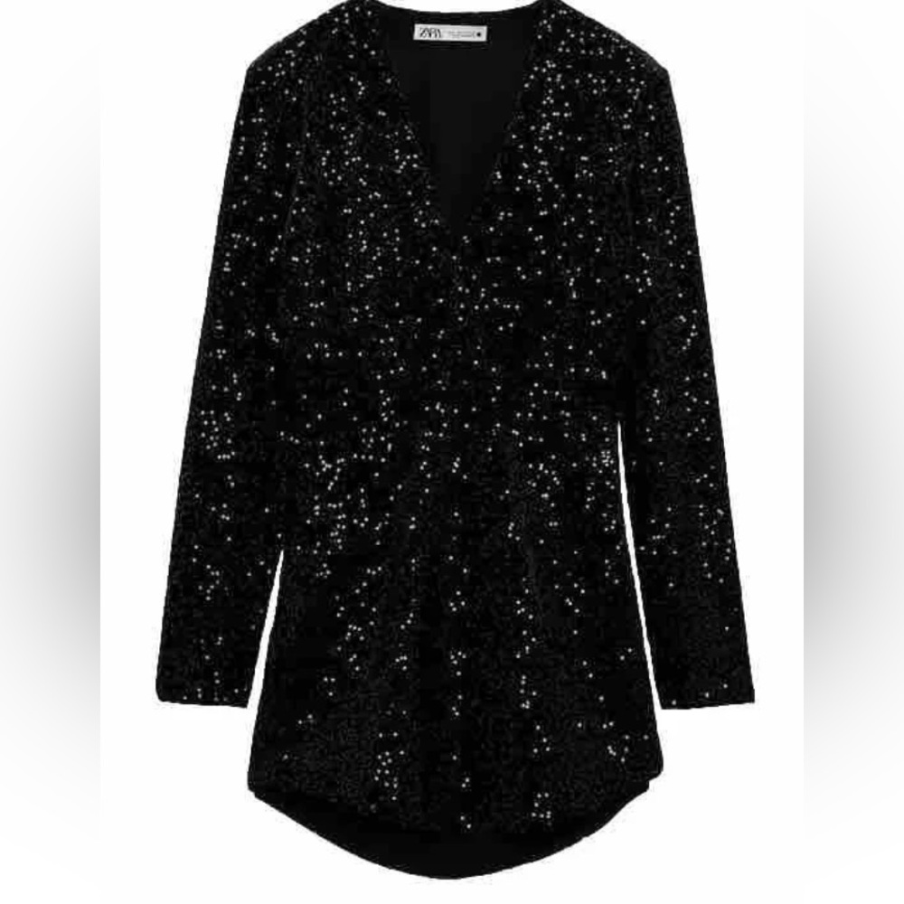 Zara-SHORT SEQUIN DRESS-Women's Size: XS-Color: Black-NEW!!